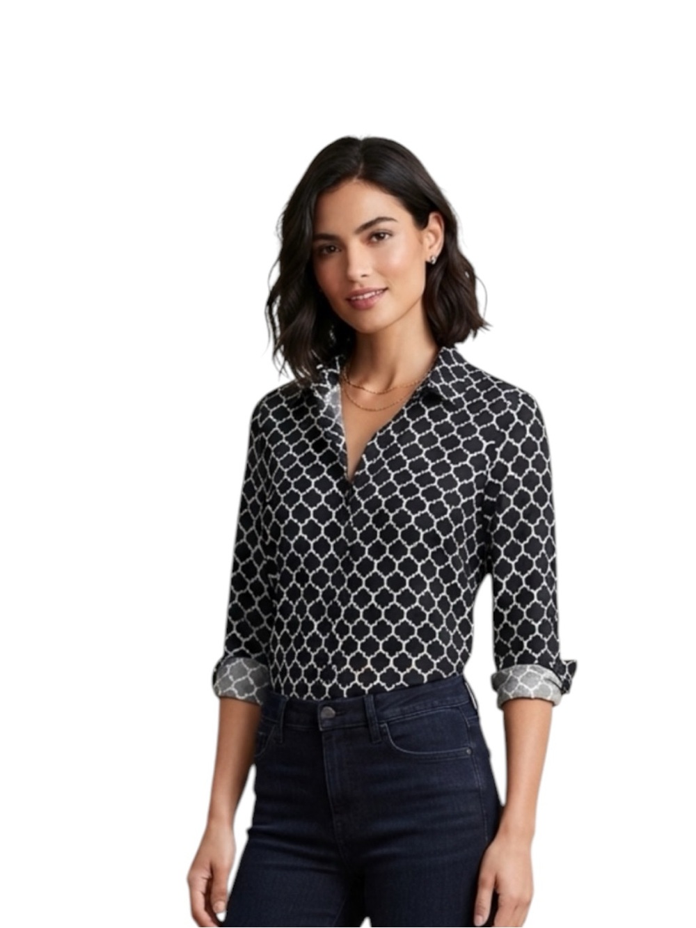 Express Black and White Geometric Button-Down Shirt Size M